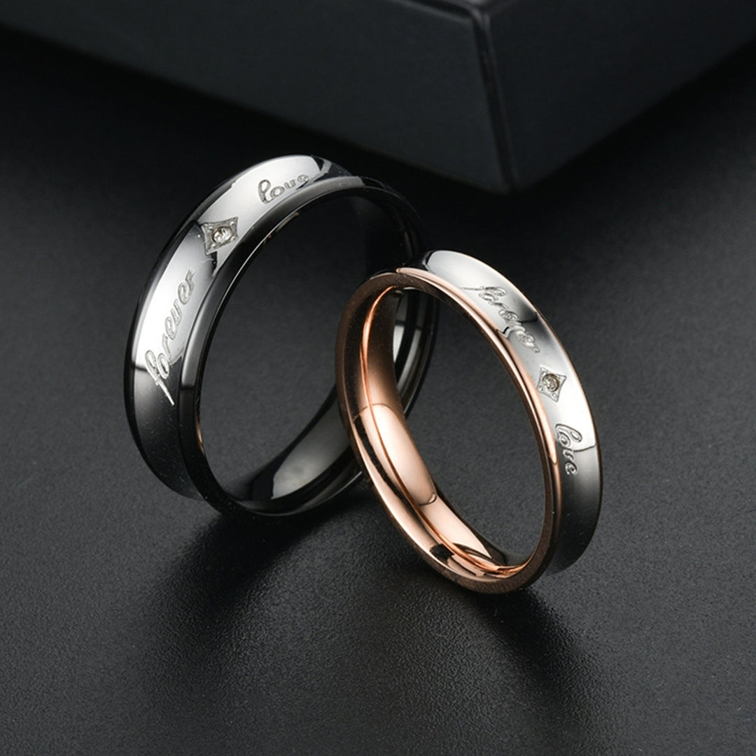 Men Fashion Rhinestone Inlaid Letter Forever Love Couple Wedding Ring Jewelry Image 4