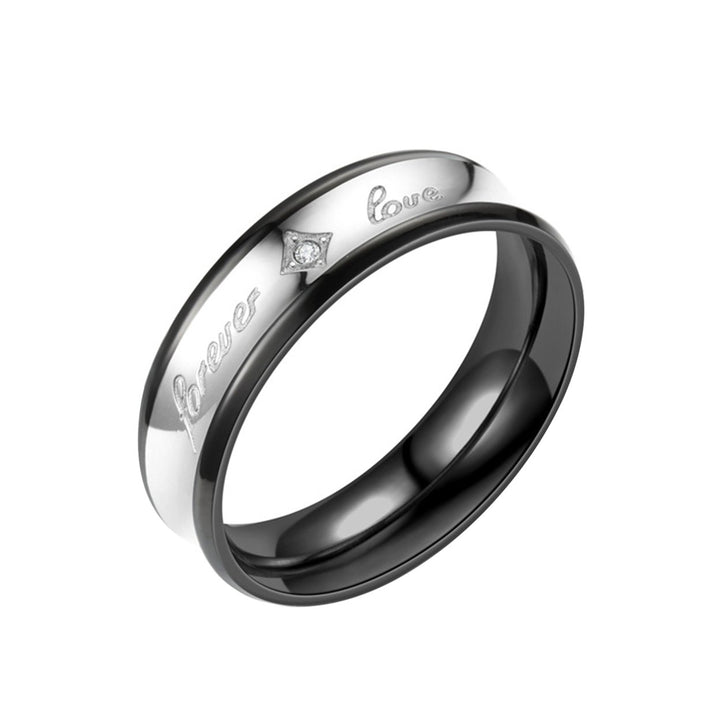 Men Fashion Rhinestone Inlaid Letter Forever Love Couple Wedding Ring Jewelry Image 1