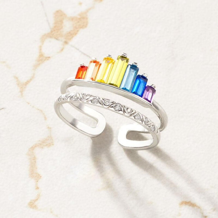 Women Rainbow Open-end Crown Ring Adjustable Double Band Circlet Jewelry Gift Image 1