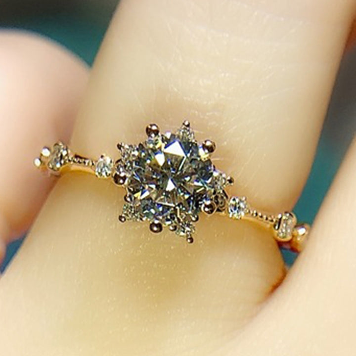 Women Shining Zircon Snowflake Open-end Ring Retro Circlet Jewelry Couple Gift Image 4