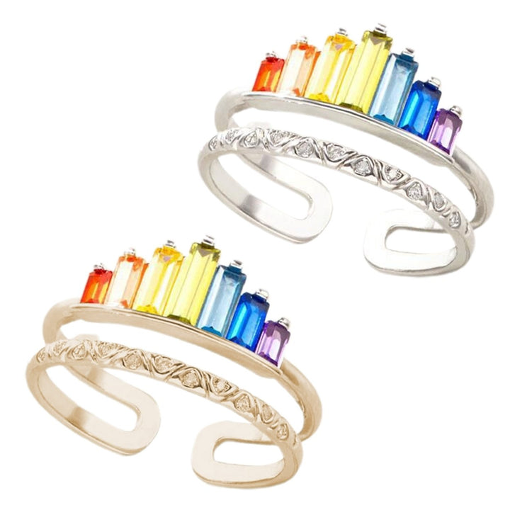 Women Rainbow Open-end Crown Ring Adjustable Double Band Circlet Jewelry Gift Image 9