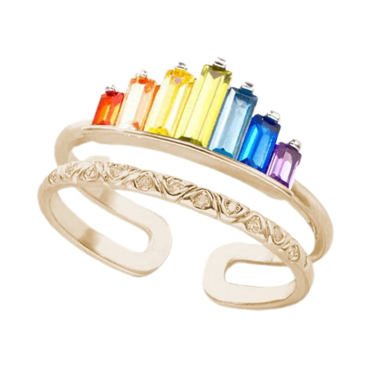 Women Rainbow Open-end Crown Ring Adjustable Double Band Circlet Jewelry Gift Image 10