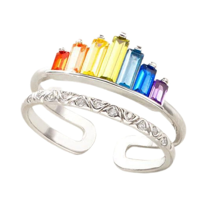 Women Rainbow Open-end Crown Ring Adjustable Double Band Circlet Jewelry Gift Image 11