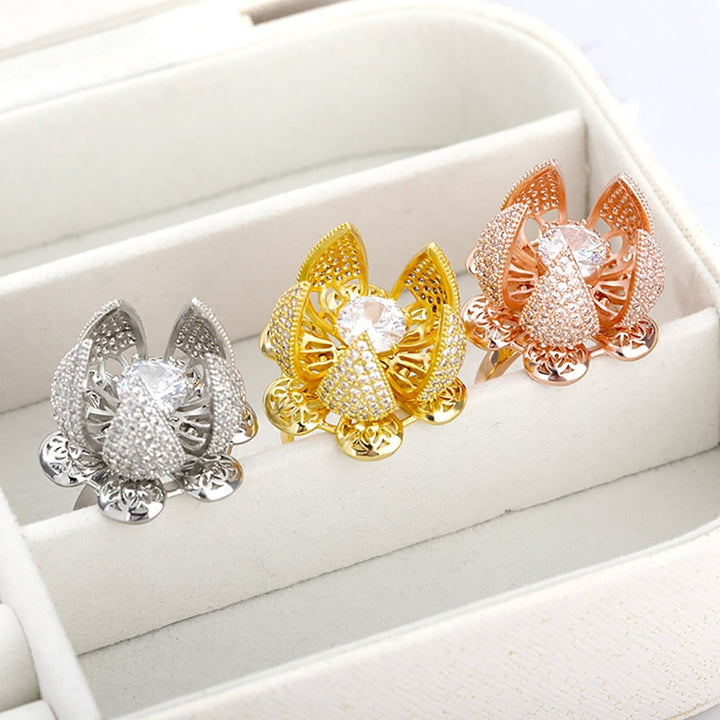 Women Hollow Open-end Ring Opening Closing Flower Zircon Rotating Jewelry Gift Image 7