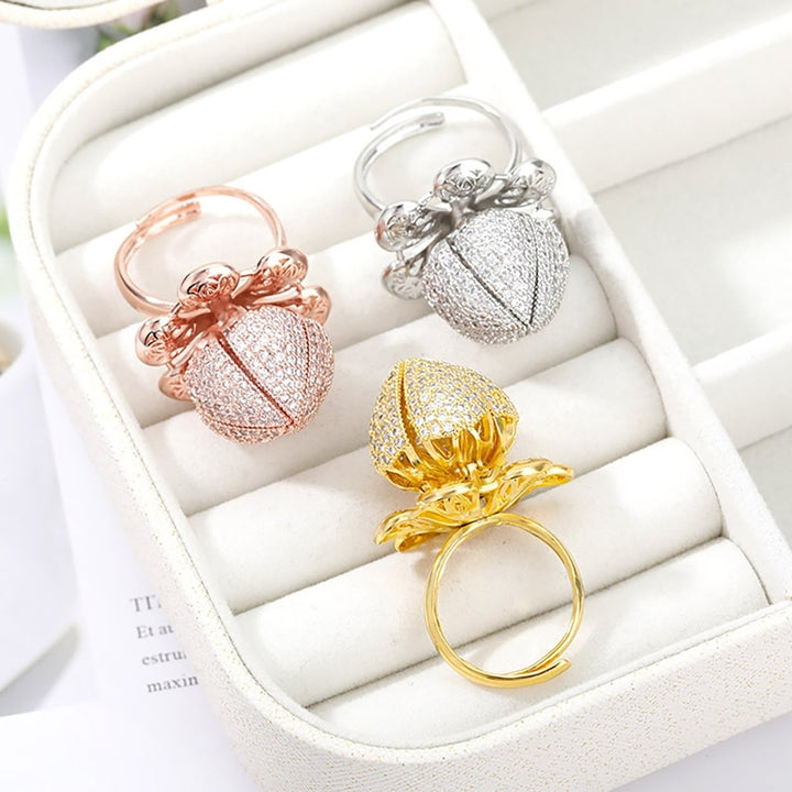 Women Hollow Open-end Ring Opening Closing Flower Zircon Rotating Jewelry Gift Image 8