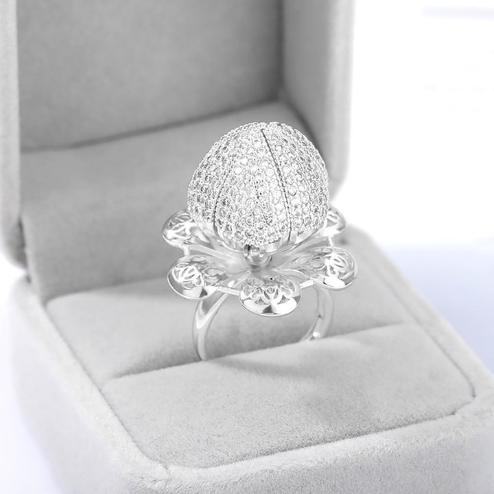 Women Hollow Open-end Ring Opening Closing Flower Zircon Rotating Jewelry Gift Image 12