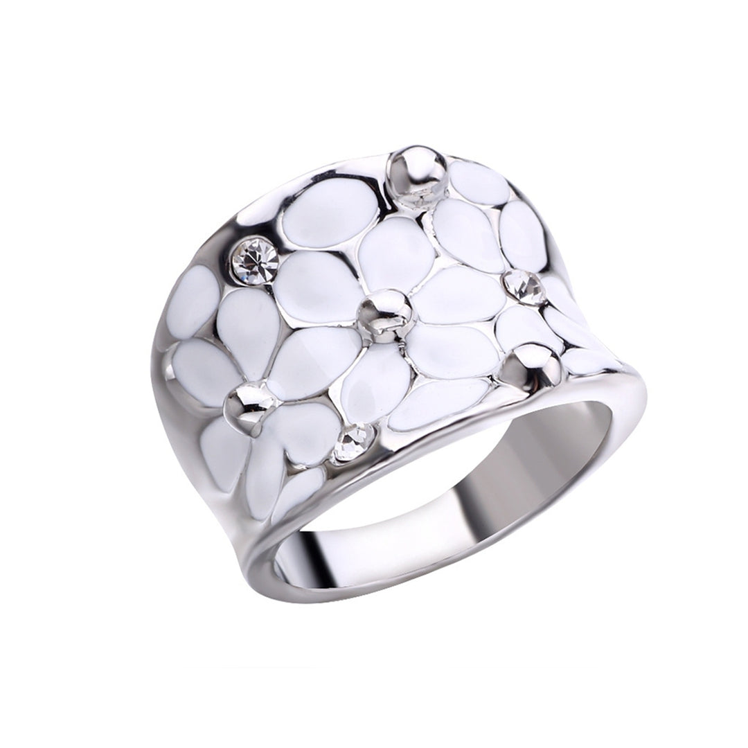 Ladies Ring Flower Pattern Finger Decoration White Wedding Band Ring for Year Gift Image 7