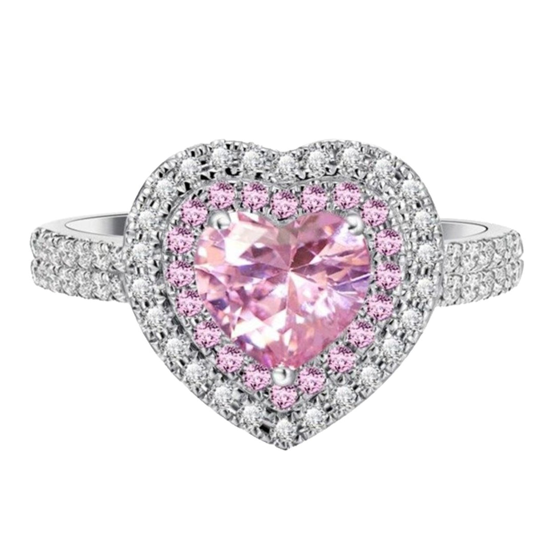 Pink Heart-shaped Rhinestone Ring Platinum Plated Women Jewelry Accessories Image 7