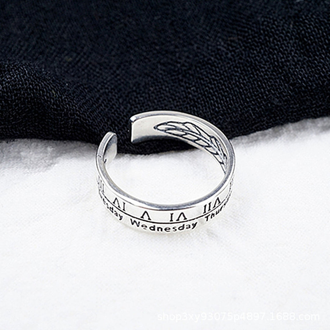 Retro Adjustable Roman Numerals Engraving Opening Ring Wedding Band Party Jewelry Image 1