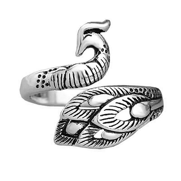 Retro Adjustable Open Silver Peacock Finger Braided Knitting Ring Image 2