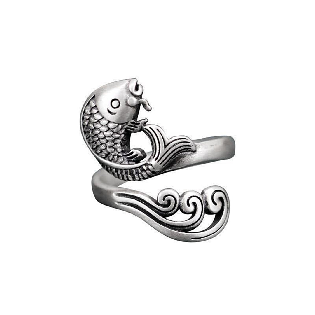 Retro Adjustable Open Silver Peacock Finger Braided Knitting Ring Image 3