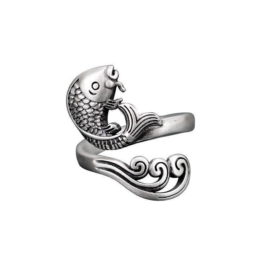 Retro Adjustable Open Silver Peacock Finger Braided Knitting Ring Image 1