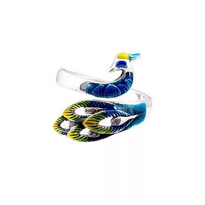 Retro Adjustable Open Silver Peacock Finger Braided Knitting Ring Image 4