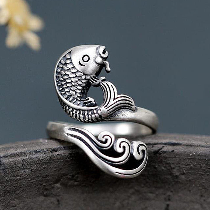 Retro Adjustable Open Silver Peacock Finger Braided Knitting Ring Image 6