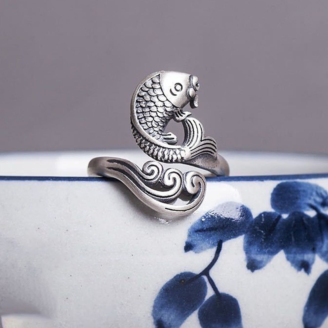 Retro Adjustable Open Silver Peacock Finger Braided Knitting Ring Image 8