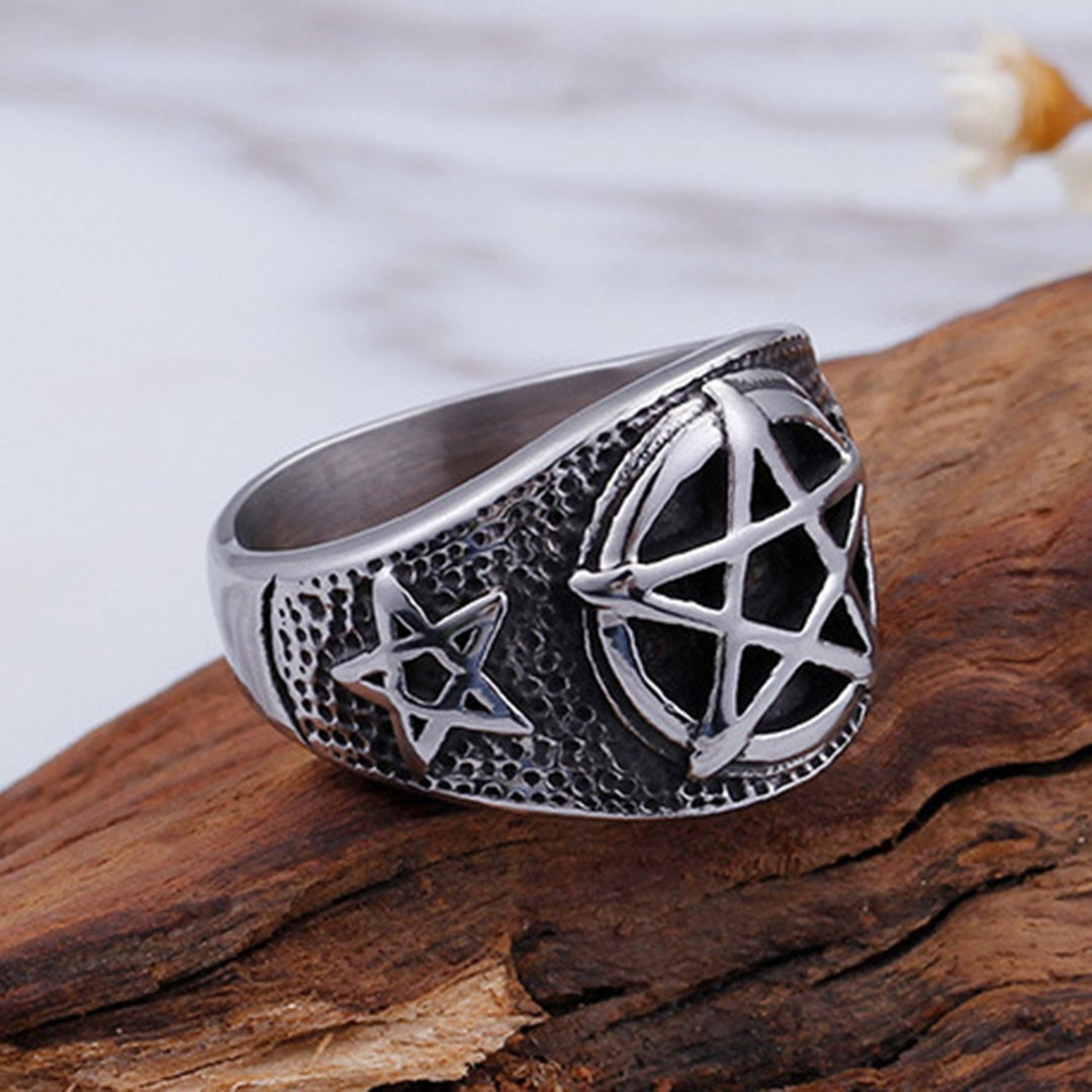 Men Titanium Steel Five-pointed Star Index Finger Geometric Ring Jewelry Gift Image 8