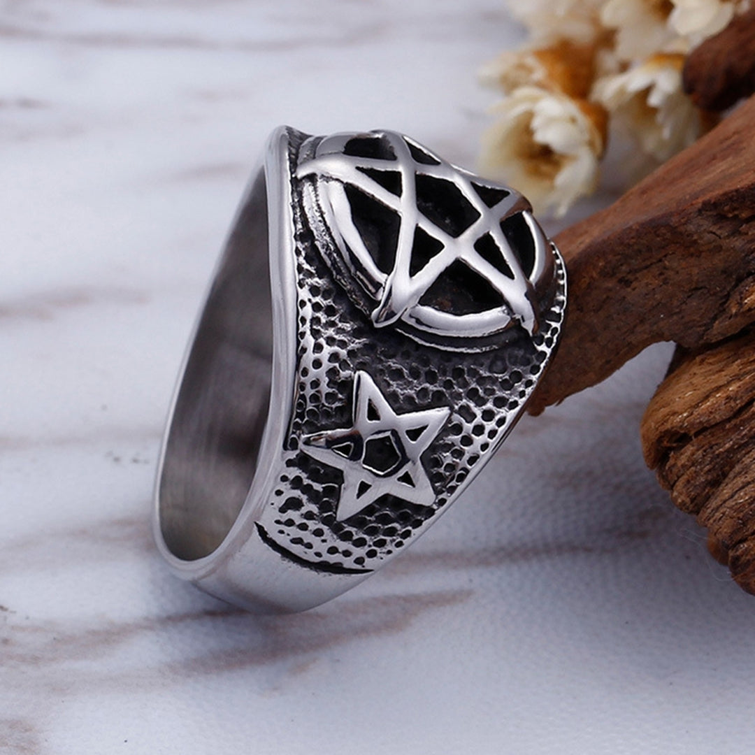 Men Titanium Steel Five-pointed Star Index Finger Geometric Ring Jewelry Gift Image 10