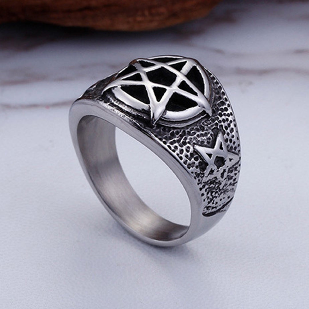 Men Titanium Steel Five-pointed Star Index Finger Geometric Ring Jewelry Gift Image 12