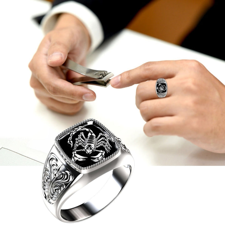 Creative Alloy Scorpio Relief Men Ring Silver Wedding Band Jewelry Accessory for Anniversary Image 4