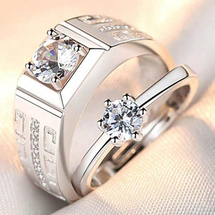 Classic Luxury Adjustable Cubic Zircon Couple Engagement Ring Jewelry Accessory for Valentine Day Image 1