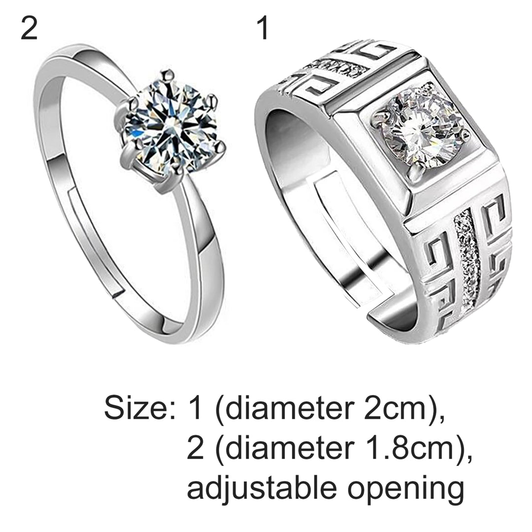 Classic Luxury Adjustable Cubic Zircon Couple Engagement Ring Jewelry Accessory for Valentine Day Image 4