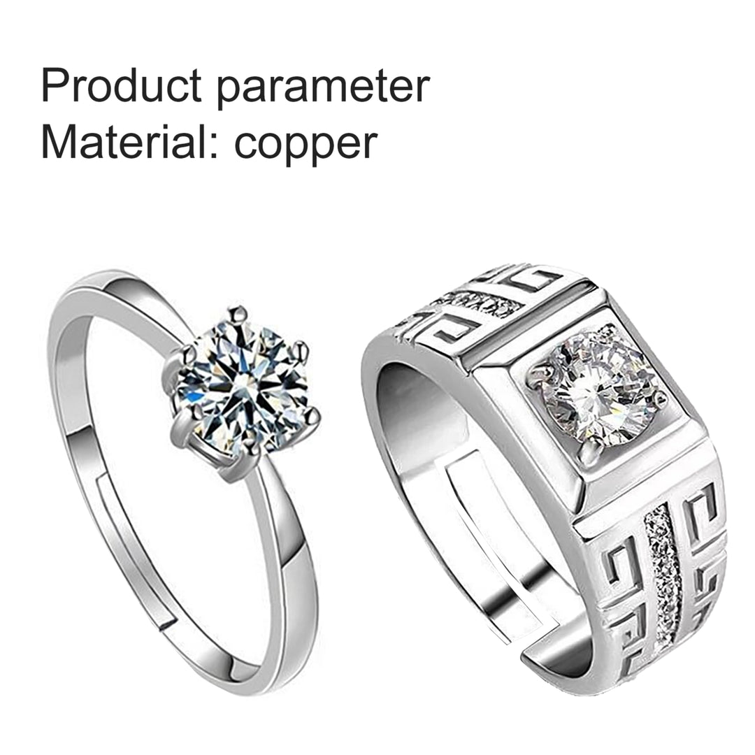 Classic Luxury Adjustable Cubic Zircon Couple Engagement Ring Jewelry Accessory for Valentine Day Image 12