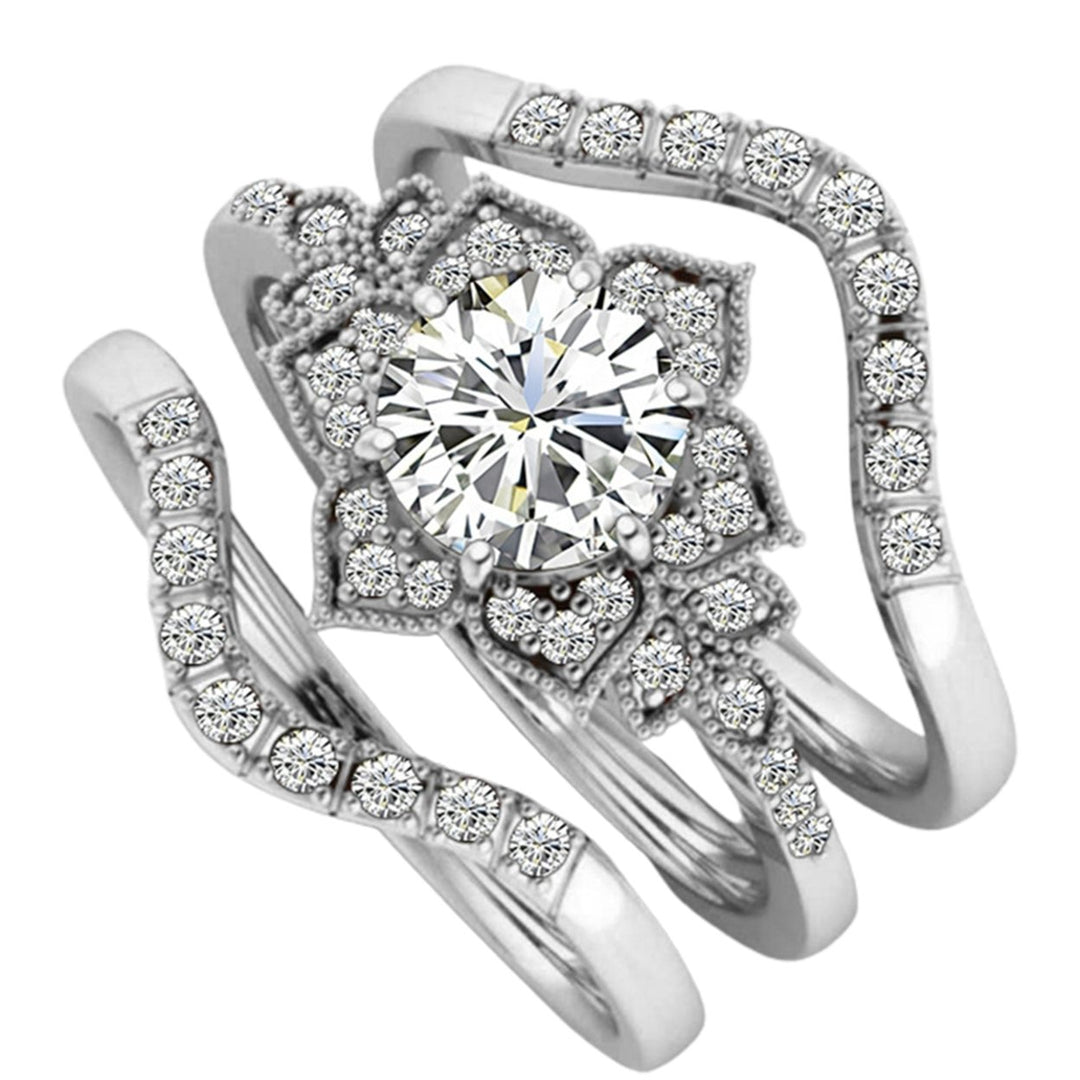 3Pcs Ring Sets Flower Shape Exquisite Jewelry Ladies Bridal Engagement Ring for Dating Image 1