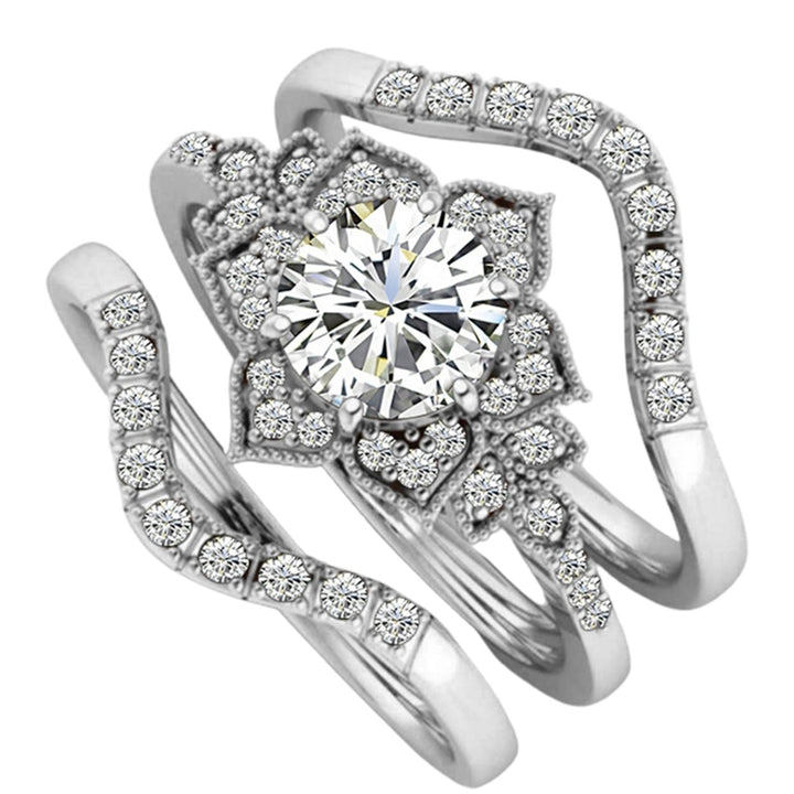 3Pcs Ring Sets Flower Shape Exquisite Jewelry Ladies Bridal Engagement Ring for Dating Image 1