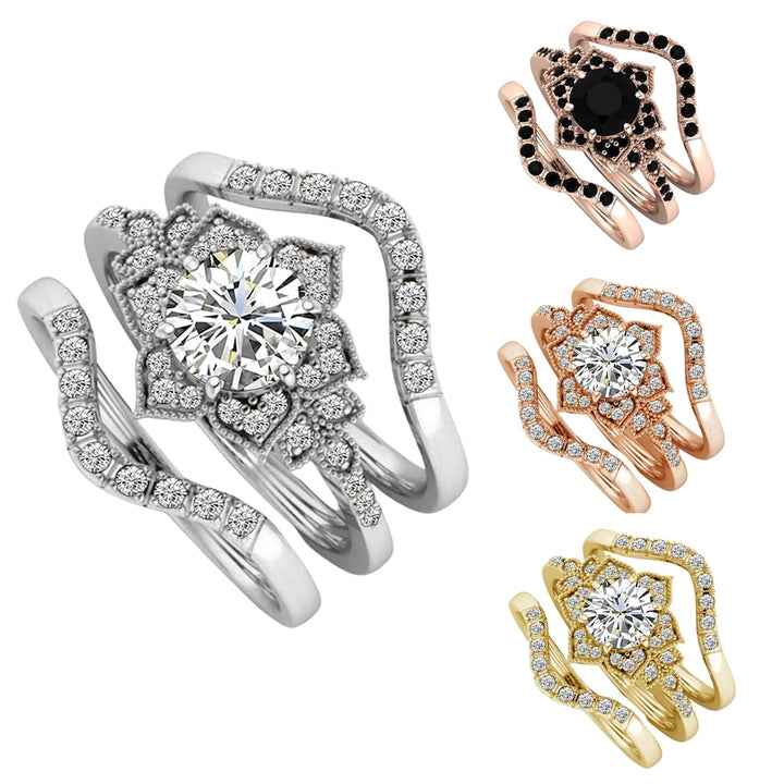 3Pcs Ring Sets Flower Shape Exquisite Jewelry Ladies Bridal Engagement Ring for Dating Image 4