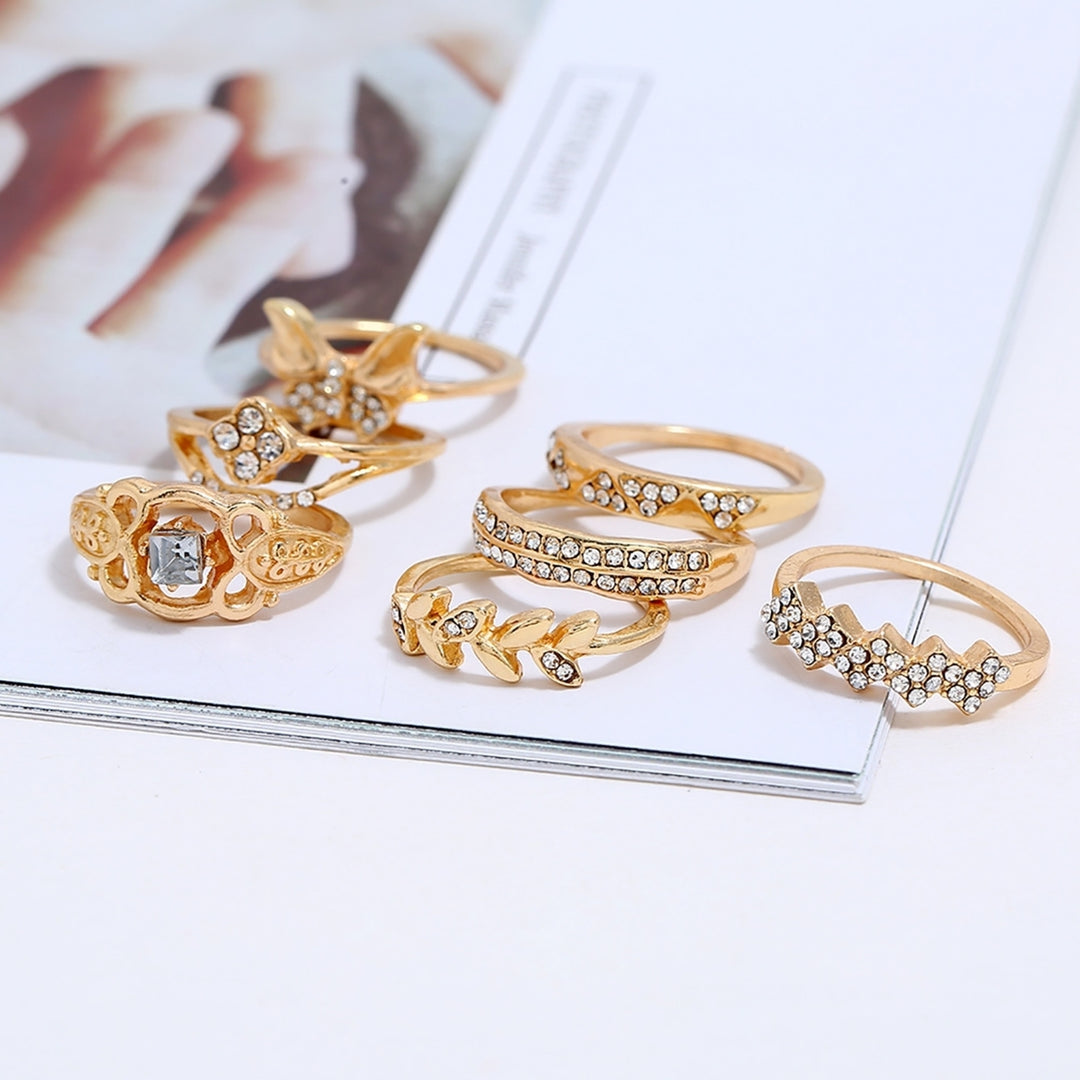 7Pcs Simple Stackable Butterfly Flower Women Midi Ring Knuckle Ring Jewelry Accessory Image 1