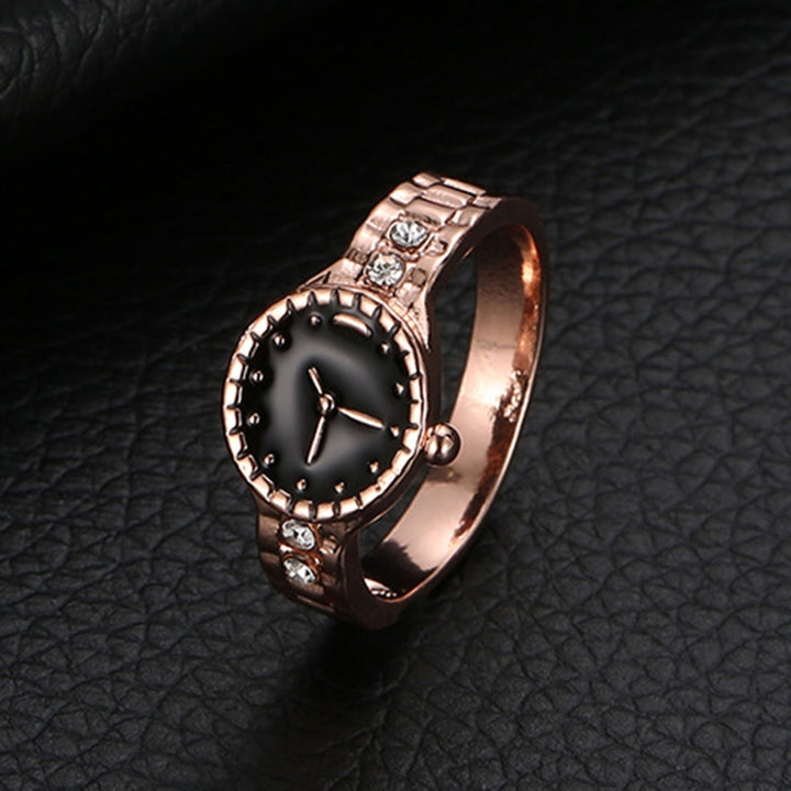 Watch Shape Rhinestone Alloy Pointer Round Dial Couple Finger Ring for Cocktail Party Image 4