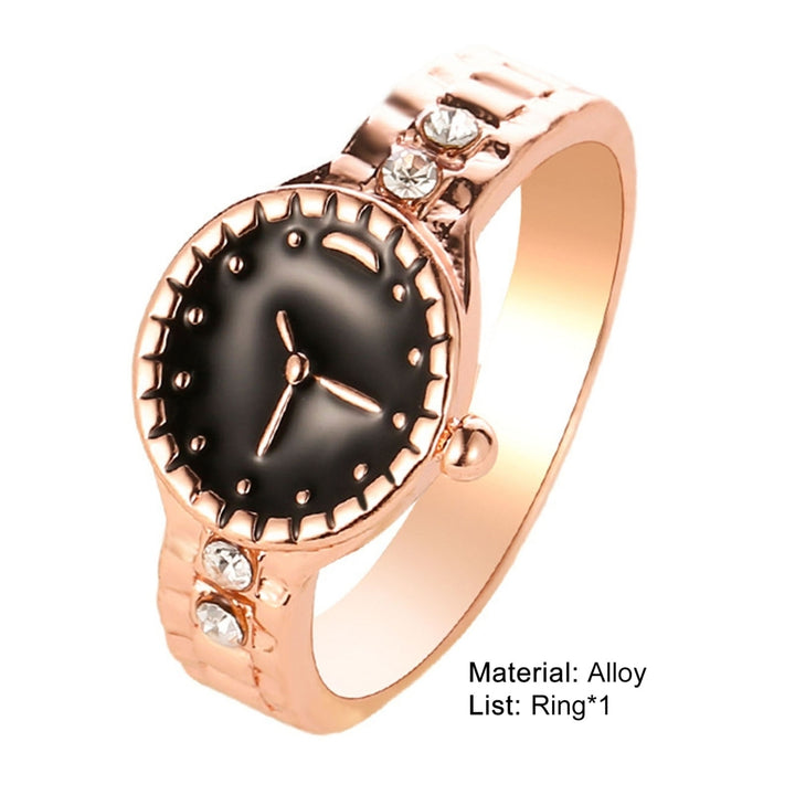 Watch Shape Rhinestone Alloy Pointer Round Dial Couple Finger Ring for Cocktail Party Image 6