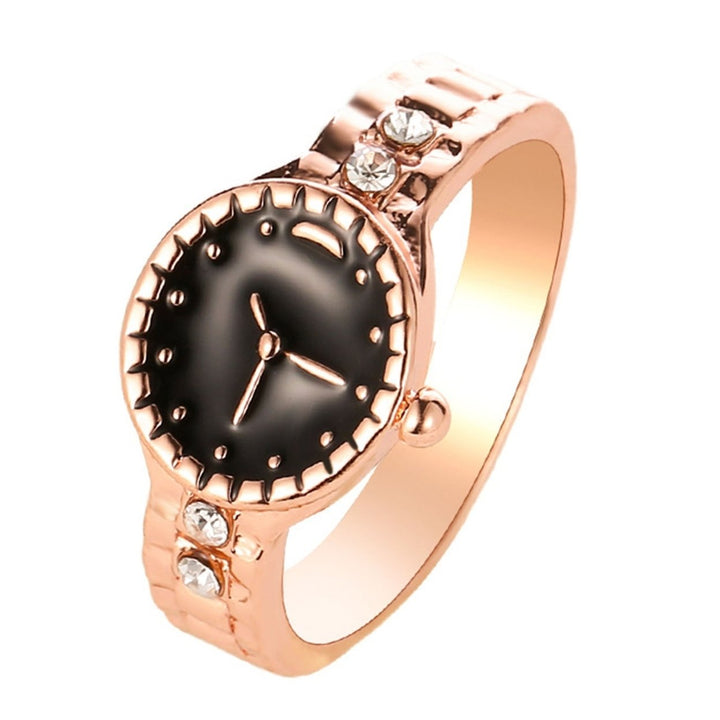 Watch Shape Rhinestone Alloy Pointer Round Dial Couple Finger Ring for Cocktail Party Image 8