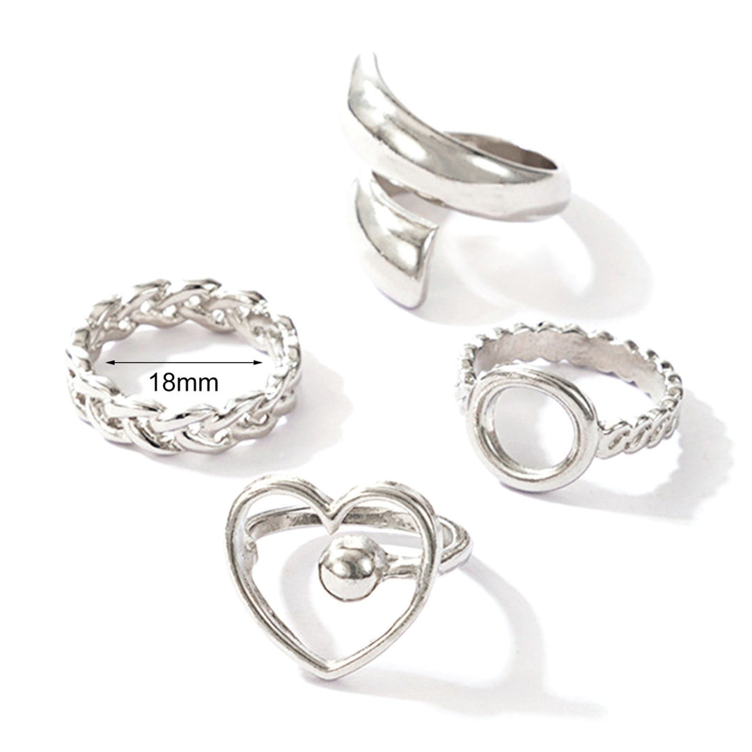 4Pcs Heart Geometric Shape Alloy Hollow Chain Opening Finger Rings Joint Rings for Party Image 4