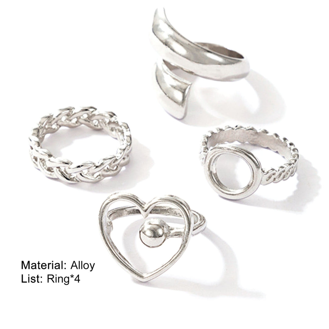 4Pcs Heart Geometric Shape Alloy Hollow Chain Opening Finger Rings Joint Rings for Party Image 8