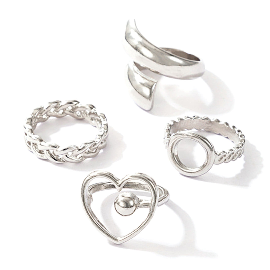 4Pcs Heart Geometric Shape Alloy Hollow Chain Opening Finger Rings Joint Rings for Party Image 9