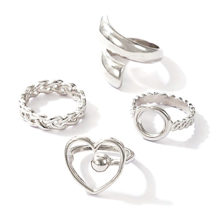 4Pcs Heart Geometric Shape Alloy Hollow Chain Opening Finger Rings Joint Rings for Party Image 9