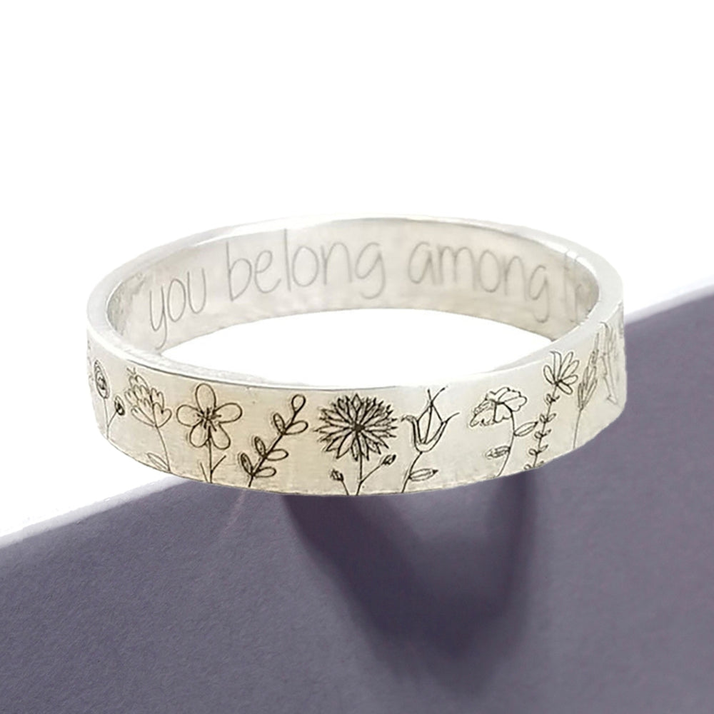 Finger Ring Flowers Pattern Exquisite Alloy Lovers Lettering Dandelion Ring for Dating Image 2