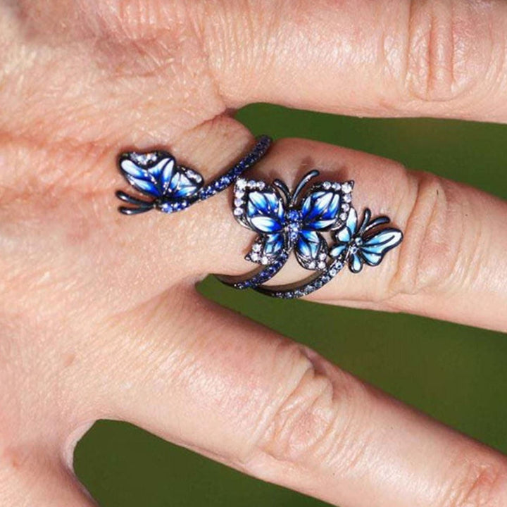 Adjustable Ring Elegant Open-end Design Three Blue Butterflies Ring Jewelry for Party Image 4