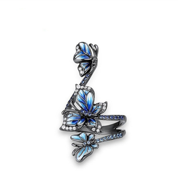 Adjustable Ring Elegant Open-end Design Three Blue Butterflies Ring Jewelry for Party Image 9