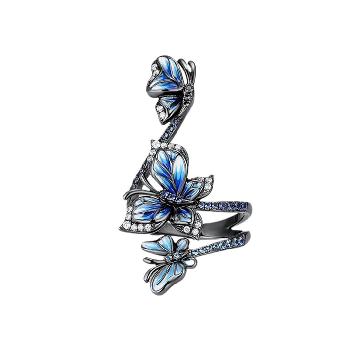 Adjustable Ring Elegant Open-end Design Three Blue Butterflies Ring Jewelry for Party Image 1