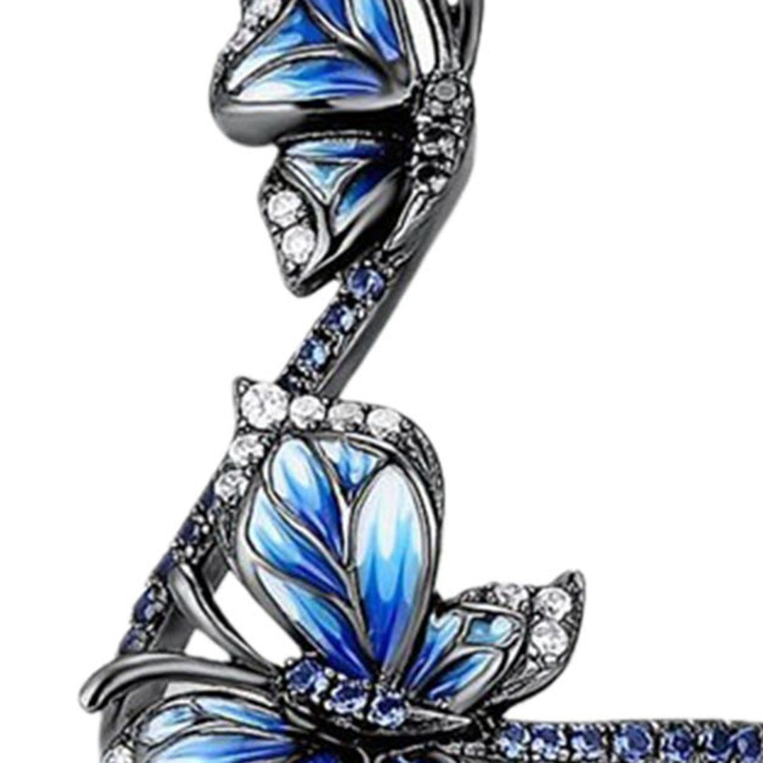 Adjustable Ring Elegant Open-end Design Three Blue Butterflies Ring Jewelry for Party Image 11