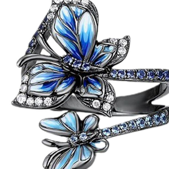 Adjustable Ring Elegant Open-end Design Three Blue Butterflies Ring Jewelry for Party Image 12