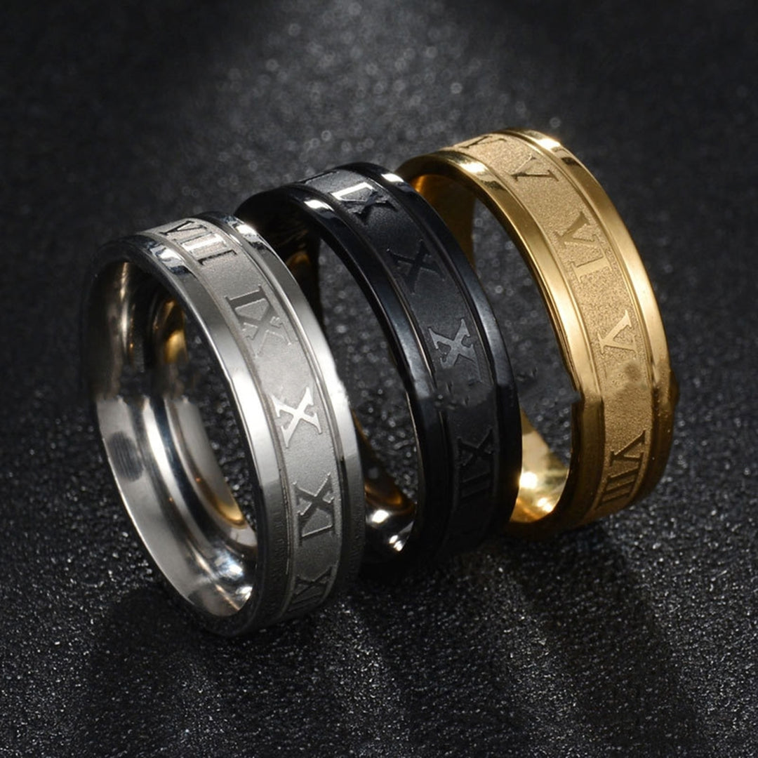 Wide Roman Numeral Men Ring Stainless Steel Simple Smooth Finger Ring Fashion Jewelry Image 1