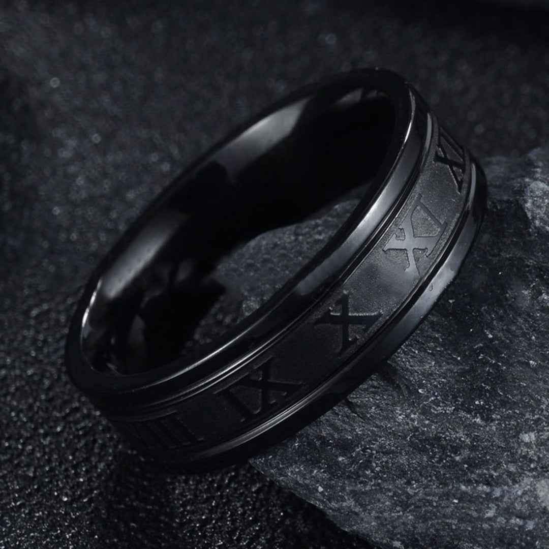 Wide Roman Numeral Men Ring Stainless Steel Simple Smooth Finger Ring Fashion Jewelry Image 2