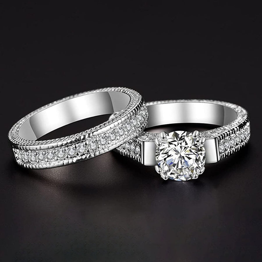 2Pcs Couple Rings Geometry Shape Cubic Zirconia Men Women Shiny All Match Rings for Wedding Image 1