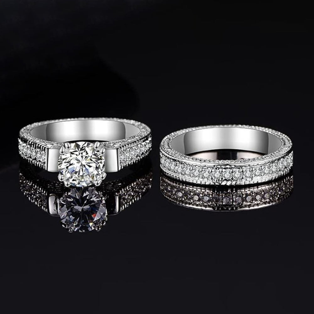 2Pcs Couple Rings Geometry Shape Cubic Zirconia Men Women Shiny All Match Rings for Wedding Image 2