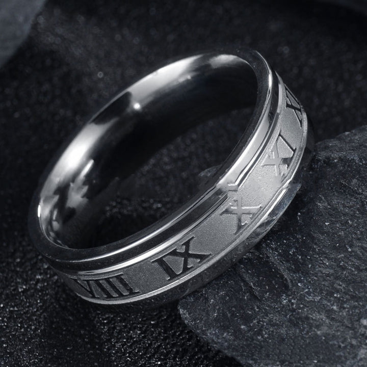 Wide Roman Numeral Men Ring Stainless Steel Simple Smooth Finger Ring Fashion Jewelry Image 3