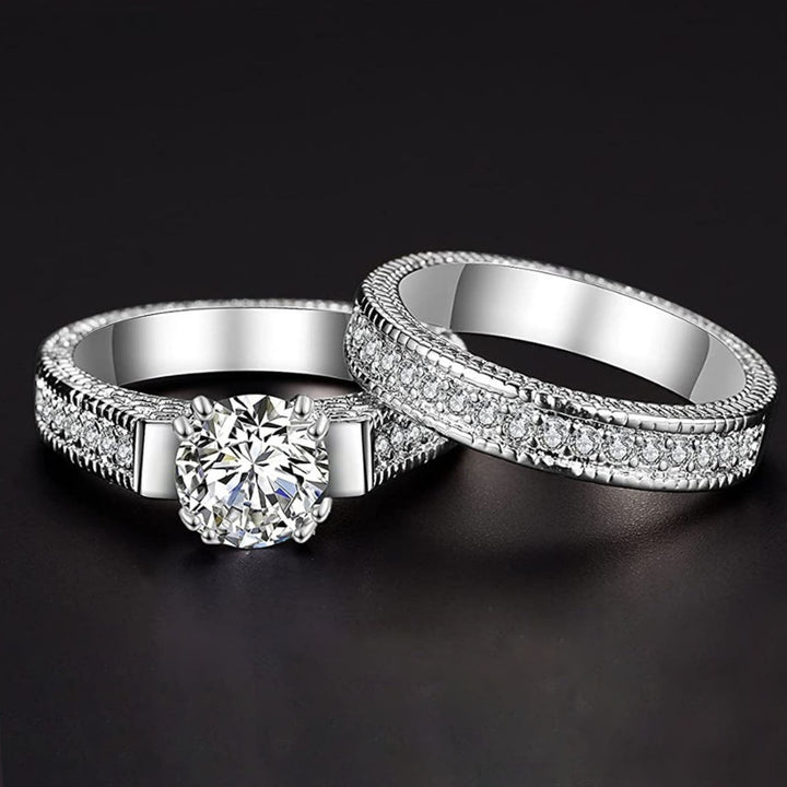 2Pcs Couple Rings Geometry Shape Cubic Zirconia Men Women Shiny All Match Rings for Wedding Image 4