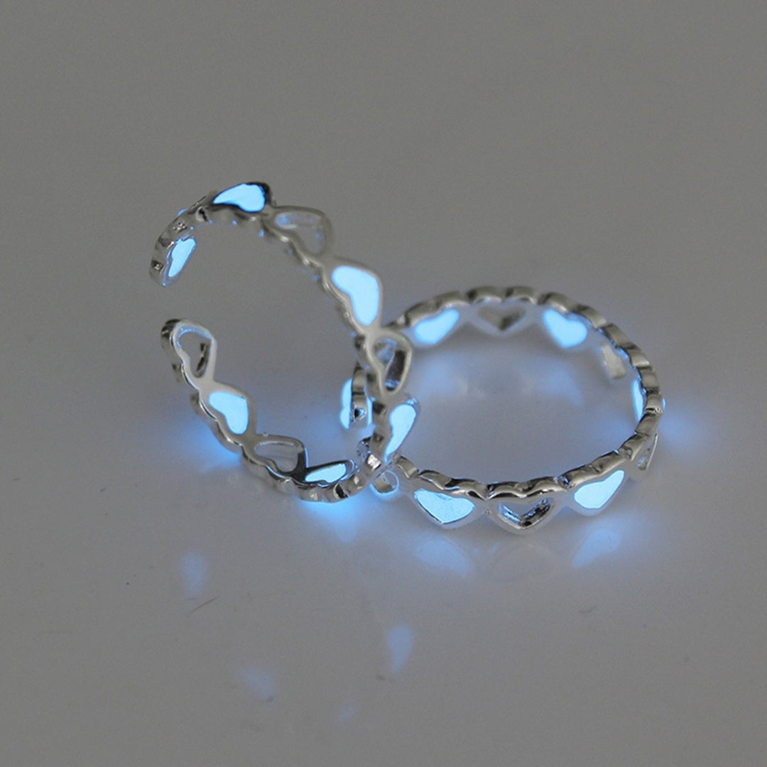 Finger Ring Skin-friendly Rust-proof Alloy Hollow Love Luminous Ring for Girl Image 7